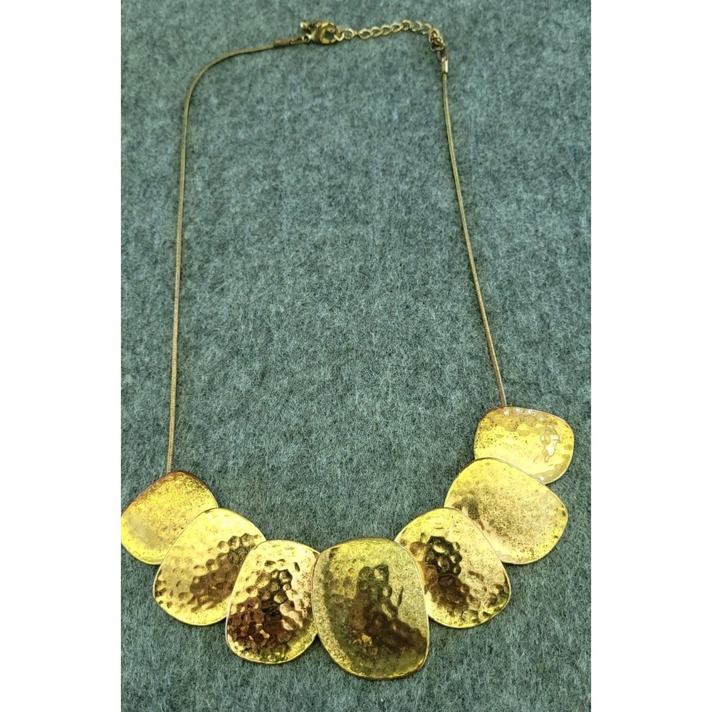 Hammered Gold Tone Bib Statement Necklace 19in 57g Organic Disc Collar